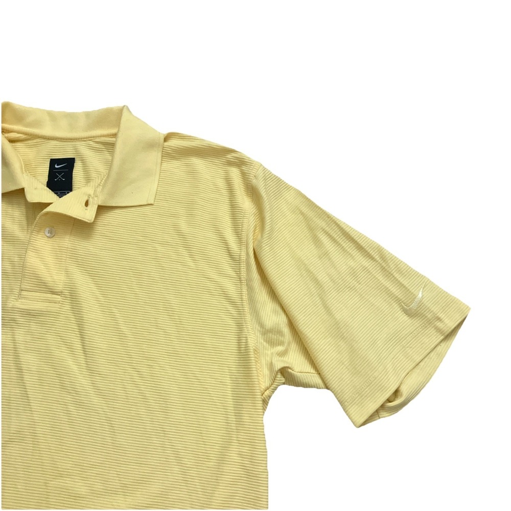 Nike Golf Polo Shirt Large Yellow Textured Stripe‎ Performance Mens Cotton